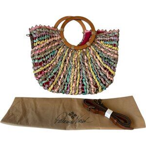 Patricia Nash Straw Tote Lesa pastel boho wood ring handle beach crossbody vacay